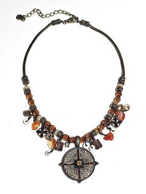Pilgrim bronze metal & amber faux stone necklace